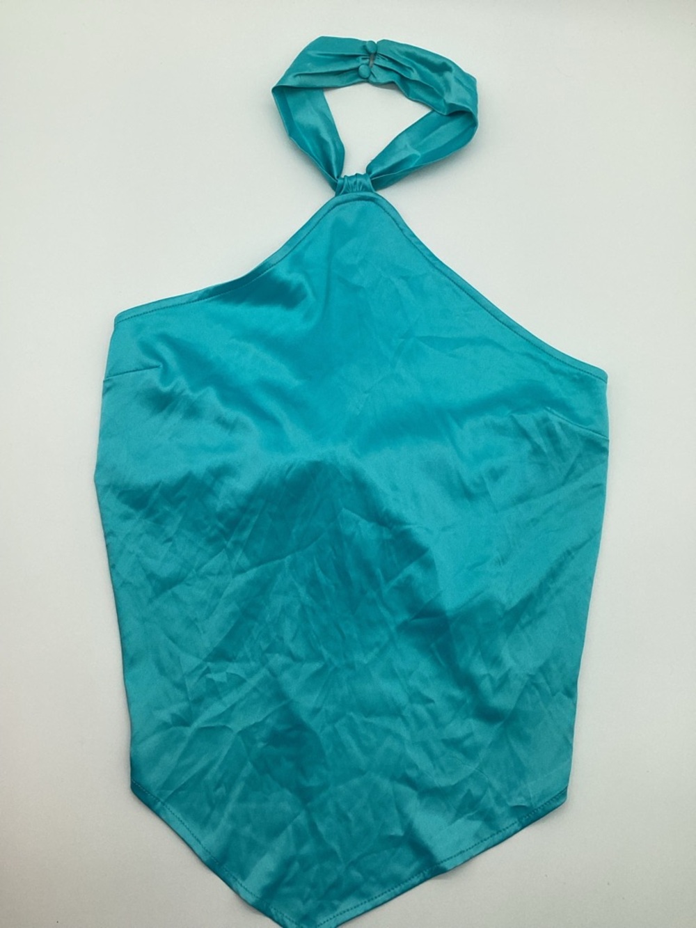 Turquoise Satin Halter Scarf Top NWT